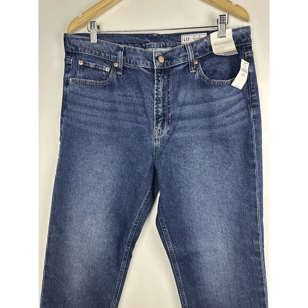 NWT Gap High Rise Cuffed '90s Slim Straight Jeans Blue Denim Plus Size 33 16 - Picture 4 of 12